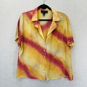 August Silk Vintage mens Yellow and Red Silk Button up Blouse Size XL